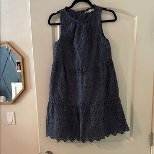 Navy Sleeveless Eyelet Dress